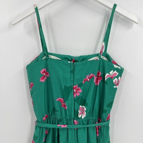 Vintage Malia Honolulu Hawaiian Floral Tropical Midi Dress Tie Belt Green Size 8 - Picture 5 of 8